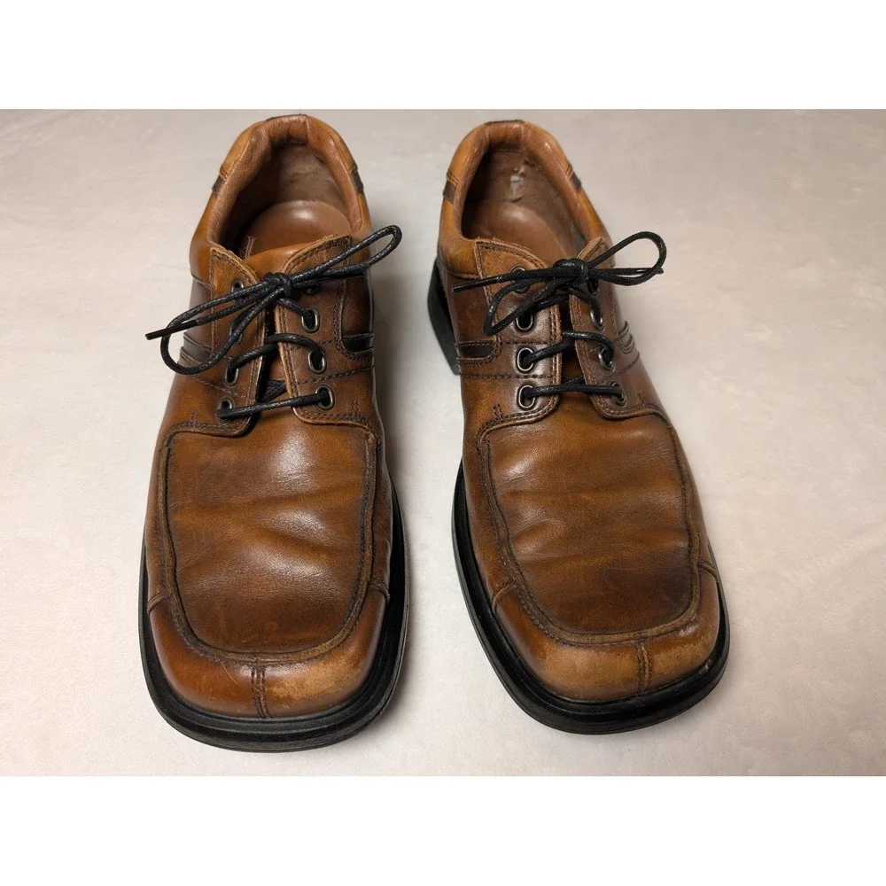 Vintage 02/06 Clarks Mens Brown Leather Square Toe Lace Up Dress Shoes Size 9.5M